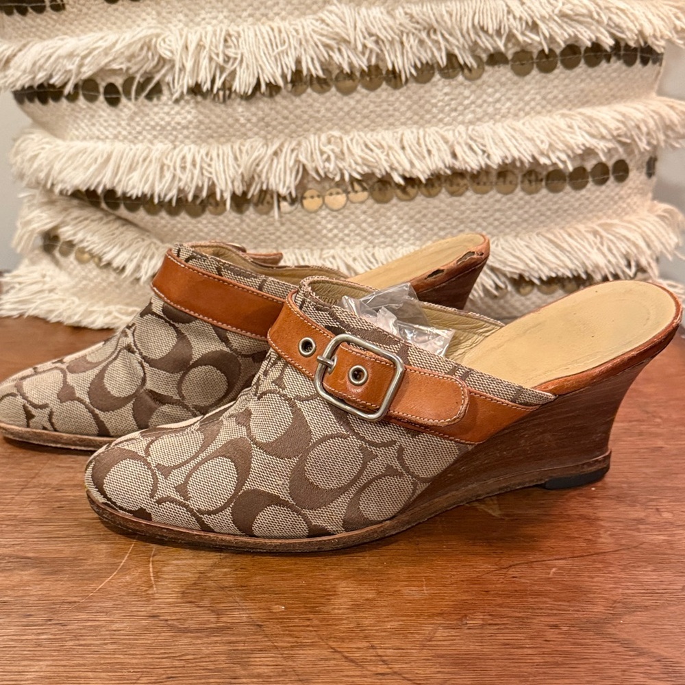 COACH Vintage Signature Logo Patterned Wedge Mules